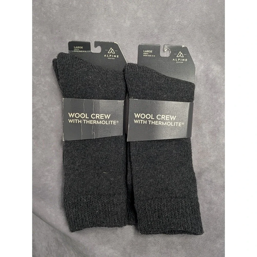 Alpine Design Wool Crew‎ with Thermolite Grey Calf Cut Socks 2 Pair Large (9-12)